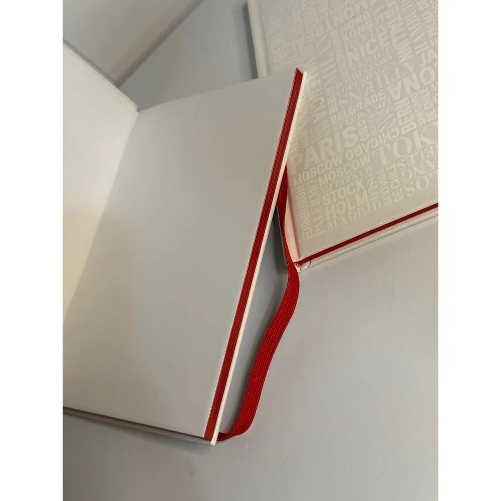 Set of 2 White Travel‎ Daily  Journals Embossed City Word Notebooks Red Band 9